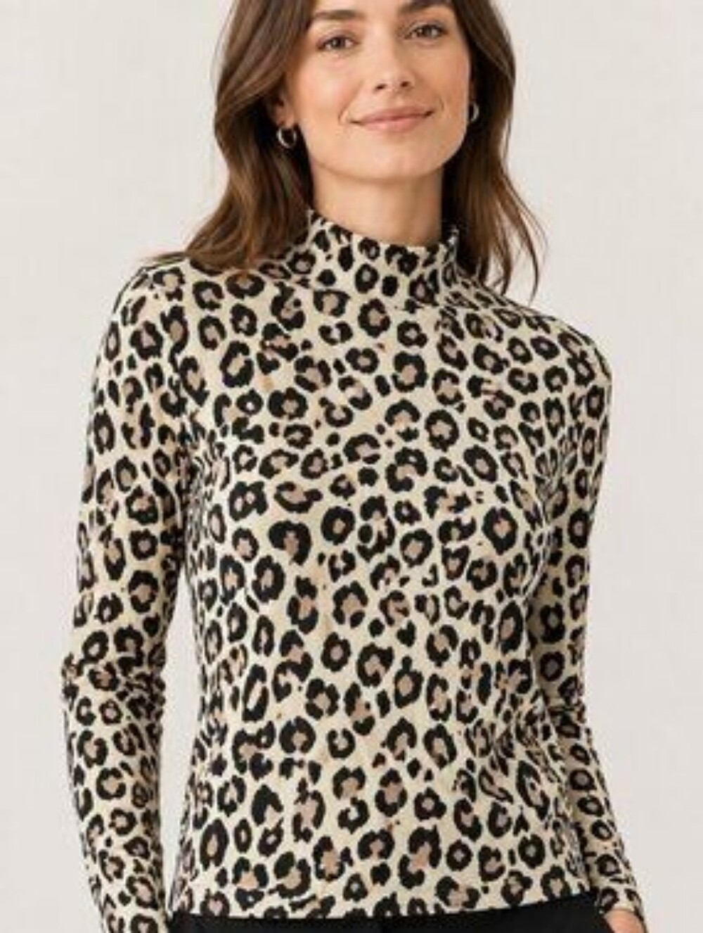 Kate Spade New York Leopard Print Mockneck Long Sleeve Top